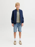 Jack Jones Youths Rick Junior Shorts-Blue Denim Blue Denim model front view