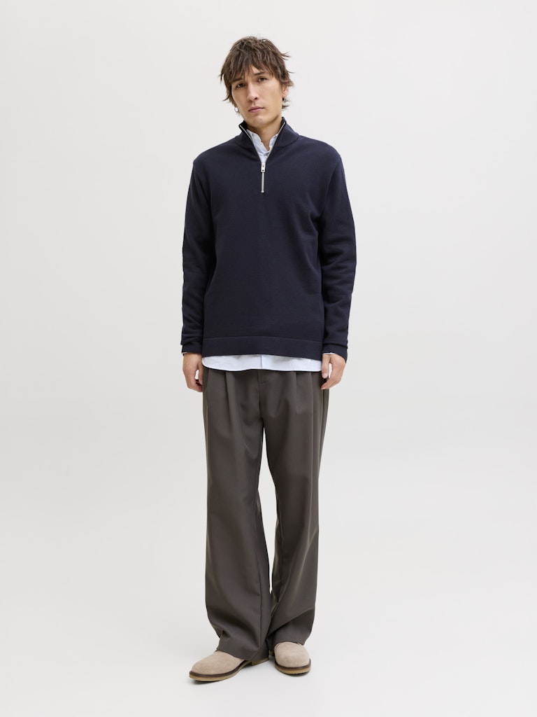 Men's Milano Spring Knit Half Zip-Night Sky-Model Full Front View