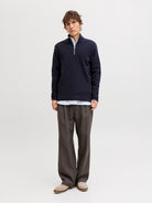 Men's Milano Spring Knit Half Zip-Night Sky-Model Full Front View
