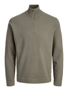 JACK JONES PREMIUM Milano Spring Knit Half Zip-Smokey Olive Smokey Olive flat front view