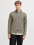 JACK JONES PREMIUM Milano Spring Knit Half Zip-Smokey Olive Smokey Olive front view