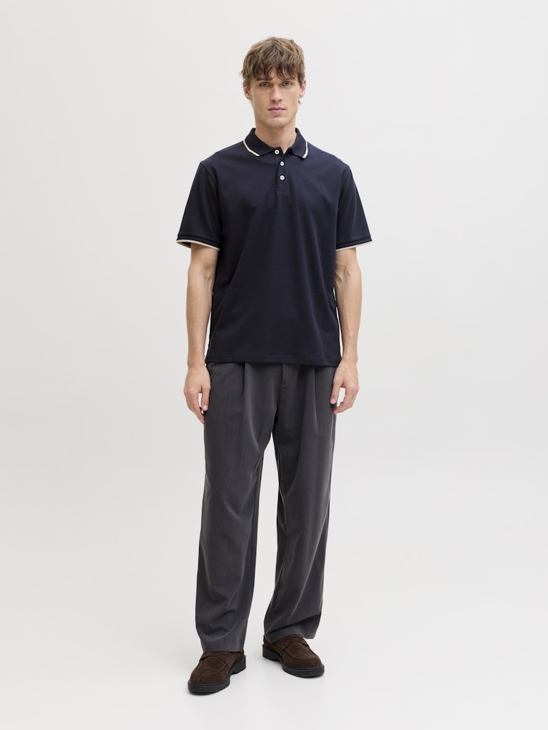 Men's Ethan Detail Short Sleeve Polo-Night Sky-Model Full Front View