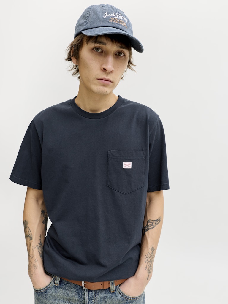 Men's Caleb Short Sleeve Tee-Sky Captain-Model Front View
