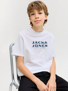 Jack Jones Youths Fusion Junior T-Shirt-Bright White Bright White model front view