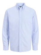 JACK JONES PREMIUM Harvey Oxford Long Sleeve Shirt-Chambray Blue Chambray Blue flat front view