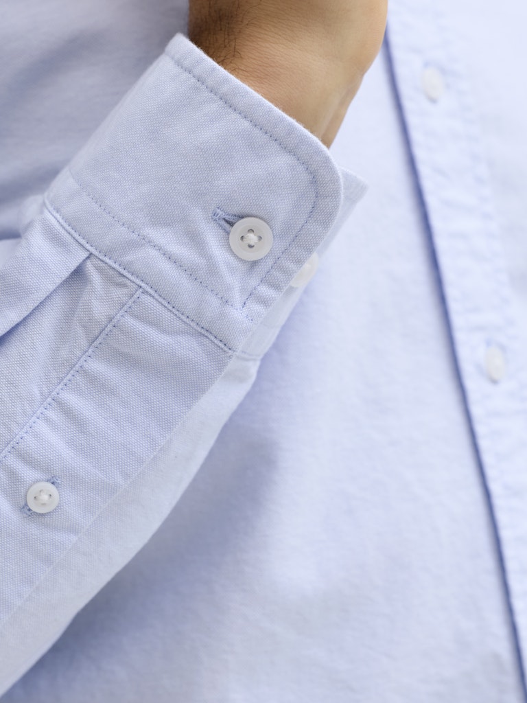 Men's Harvey Oxford Long Sleeve Shirt-Chambray Blue-Cuff View