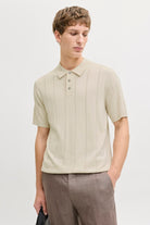 JACK JONES PREMIUM William Structure Knit Short Sleeve Polo-Ancient Scroll Ancient Scroll front view
