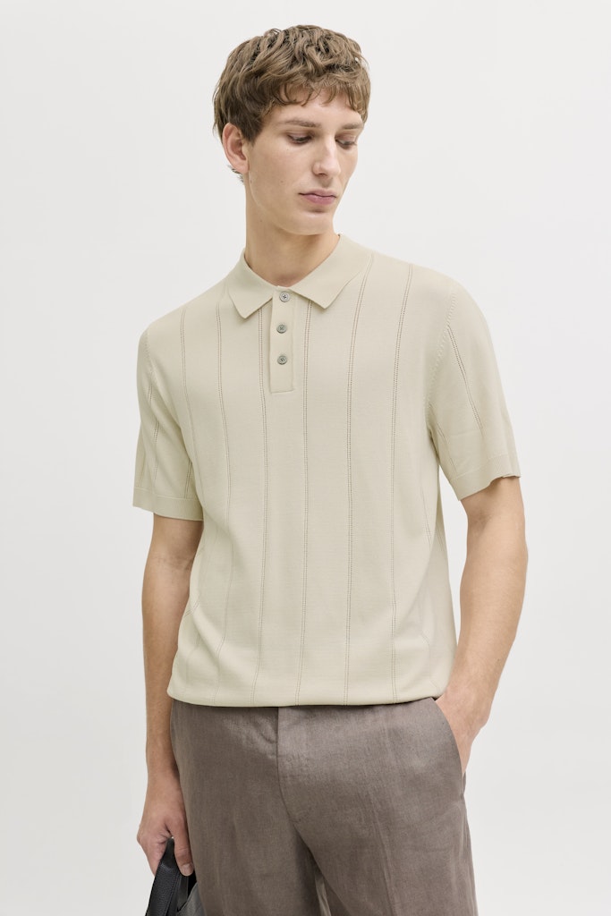 JACK JONES PREMIUM William Structure Knit Short Sleeve Polo-Ancient Scroll Ancient Scroll front view
