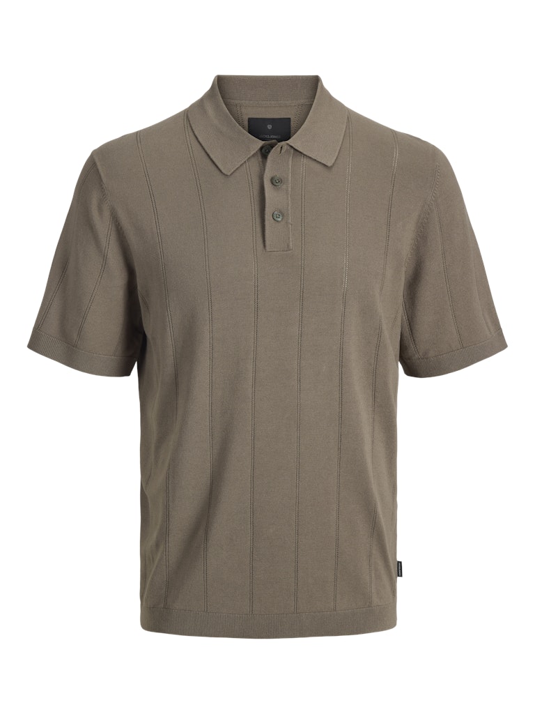 Men's William Structure Knit Short Sleeve Polo-Morel-Ghost Front View