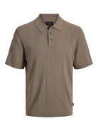JACK JONES PREMIUM William Structure Knit Short Sleeve Polo-Morel Morel flat front view