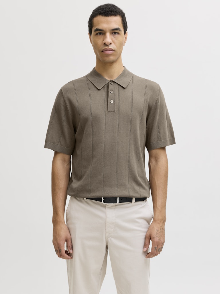 Men's William Structure Knit Short Sleeve Polo-Morel-Model Front View