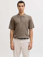 JACK JONES PREMIUM William Structure Knit Short Sleeve Polo-Morel Morel front view