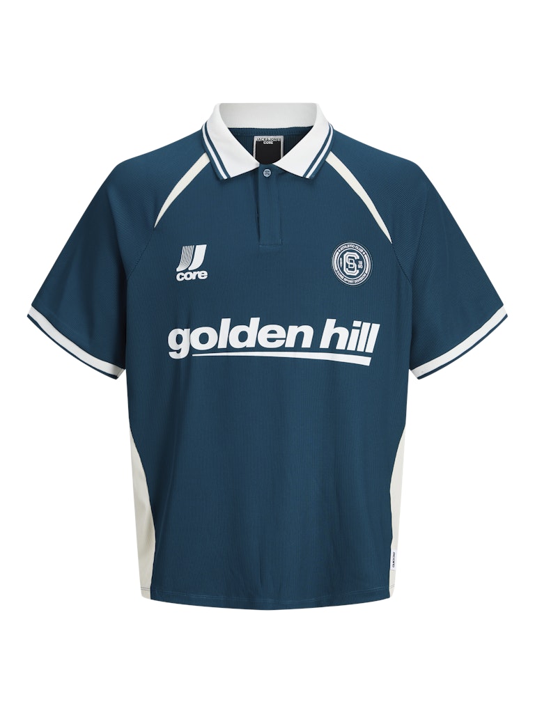 Jack Jones Youths Club Ribbed Football Polo Junior-Poseidon Poseidon front view