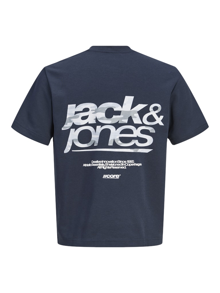 Navy blue t-shirt with 'Jack & Jones' logo on a white background