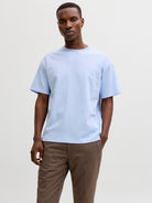 Men's Ethan Short Sleeve Logo Tee-Chambray Blue-Model Front View