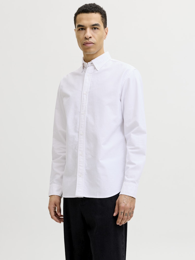 Men's Harvey Oxford Long Sleeve Shirt-White-Front / Side View