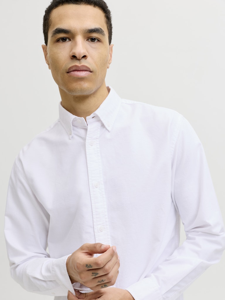 Men's Harvey Oxford Long Sleeve Shirt-White-Closer View of the Front