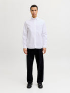 Men's Harvey Oxford Long Sleeve Shirt-White-Model Full Front View