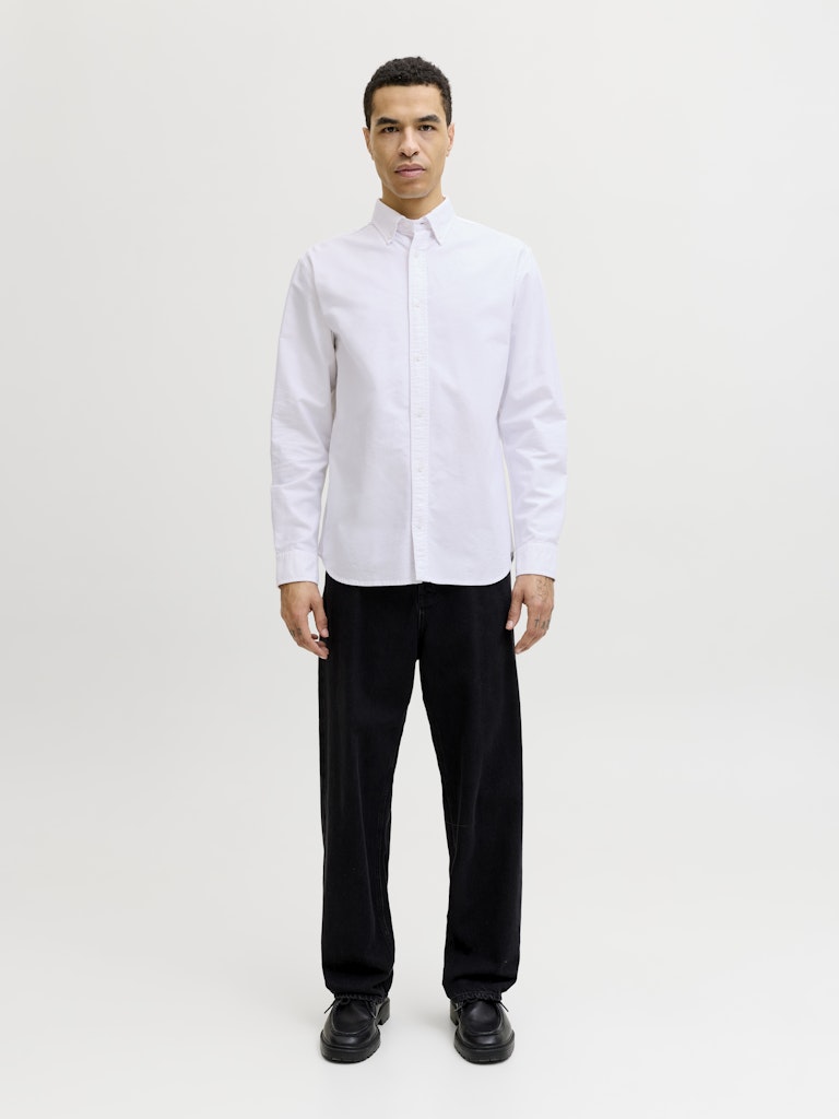 Men's Harvey Oxford Long Sleeve Shirt-White-Model Full Front View