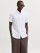 JACK JONES PREMIUM Summer Linen Blend Shield Shirt - White White model front view