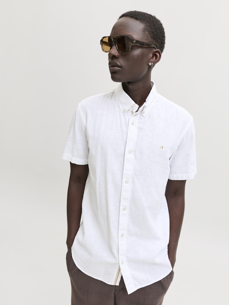 JACK JONES PREMIUM Summer Linen Blend Shield Shirt - White White front view