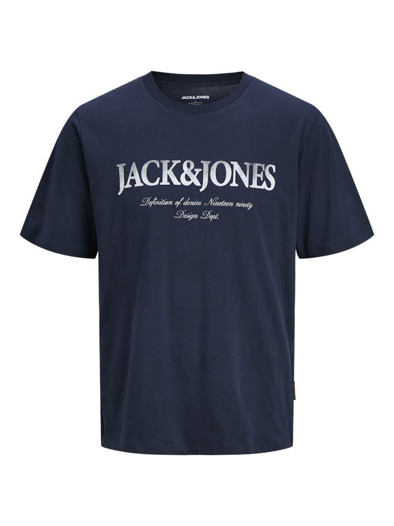 Navy blue t-shirt with 'Jack & Jones' logo on a white background