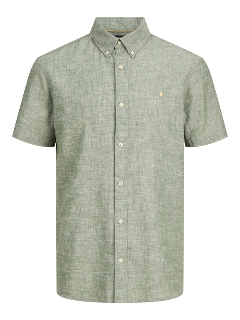 Green short-sleeve shirt on a white background