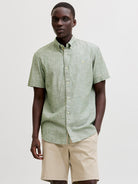 JACK JONES PREMIUM Summer Linen Blend Shield Shirt - Green Green front view