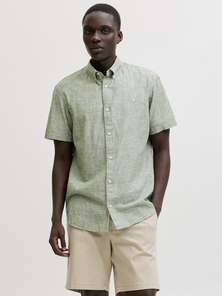 JACK JONES PREMIUM Summer Linen Blend Shield Shirt - Green Green front view