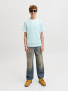 Jack Jones Youths Eterna Football Junior Polo - Omphalodes Omphalodes model front view