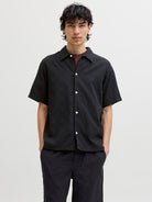 JACK JONES ORIGINALS Montauk Wavy Texture Shirt - Black Black front view