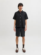 JACK JONES ORIGINALS Montauk Wavy Texture Shirt - Black Black model front view
