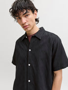 JACK JONES ORIGINALS Montauk Wavy Texture Shirt - Black Black back view