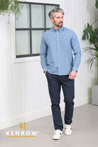 Kenrow Menswear Jagger Denim Melange Oxford Shirt Denim Melange model front view