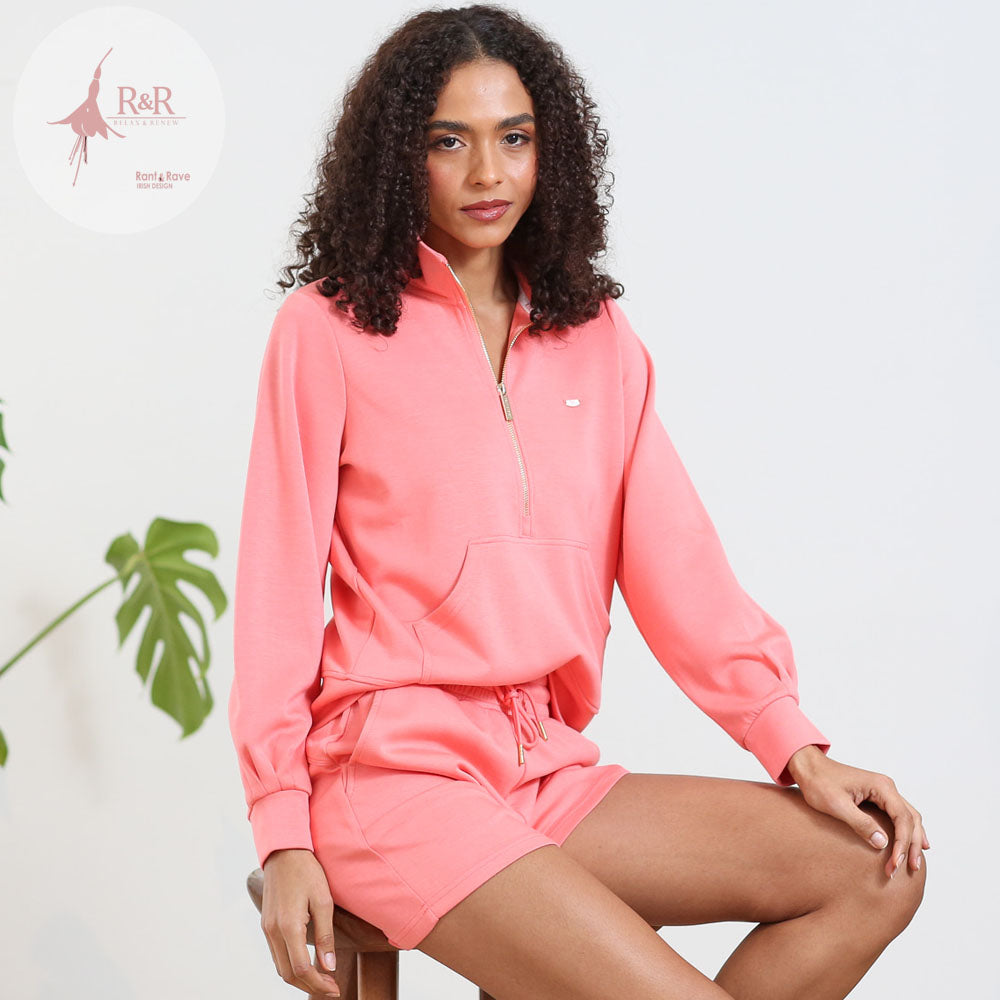 Ladies Relax & Renew Coral Jane Half Zip- Closer View of the Front