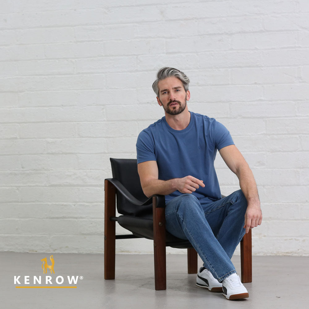 Kenrow Menswear Jax Denim Brushed Tee DENIM model front view