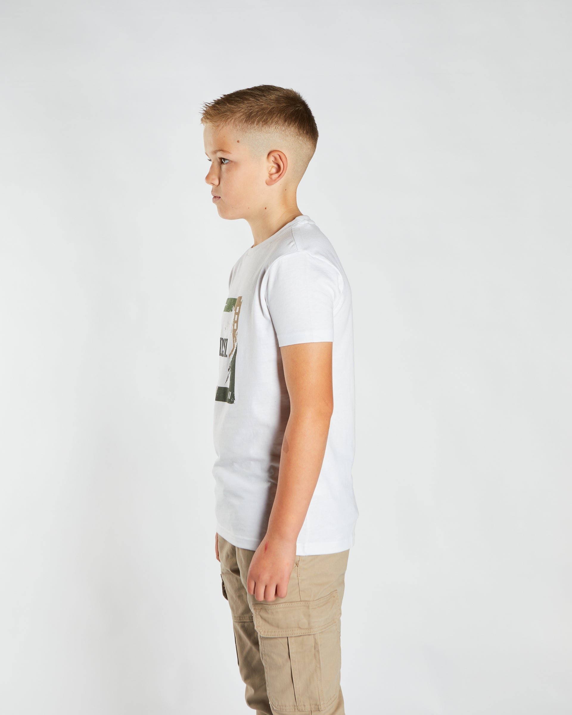 Boy's Jon White Tee-Model Side View