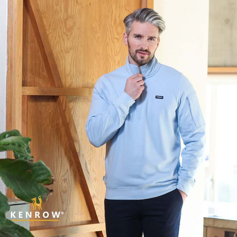 Kenrow Menswear Julien Sky Blue Half Zip Knit SKY BLUE front view