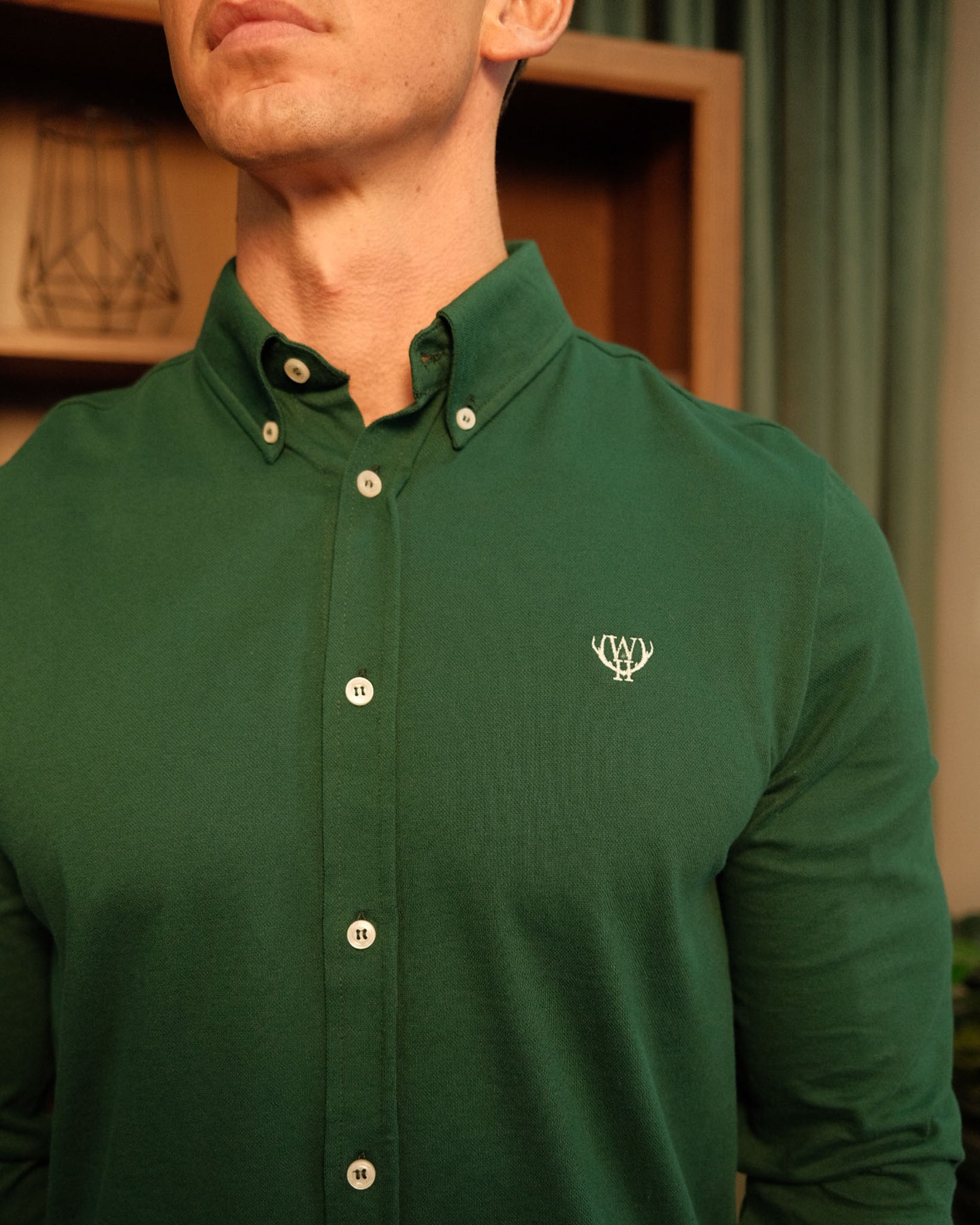 Pique Stretch Green Shirt-Chest logo view