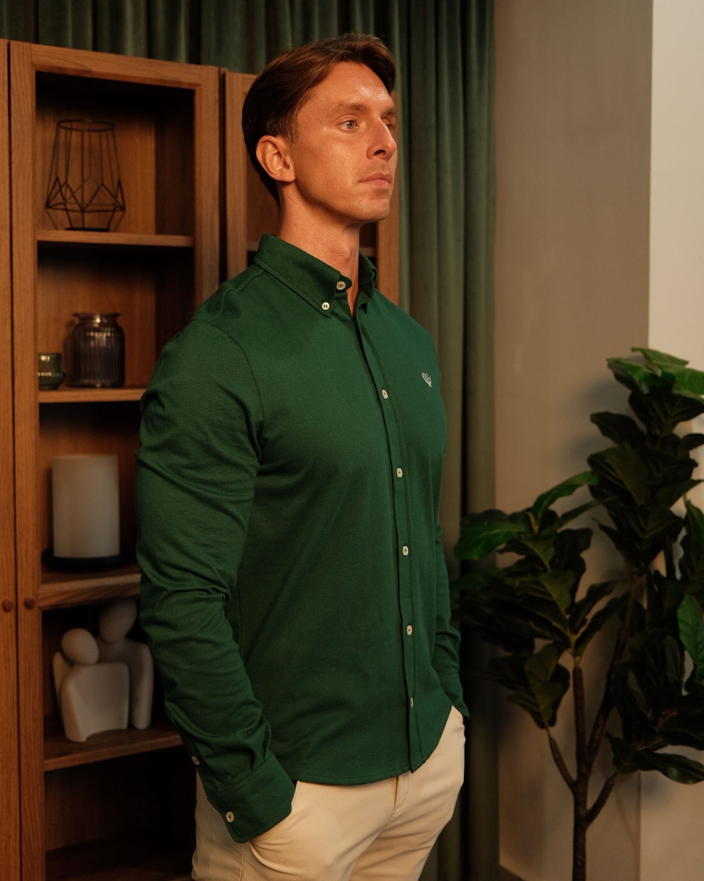 Pique Stretch Green Shirt-Side view