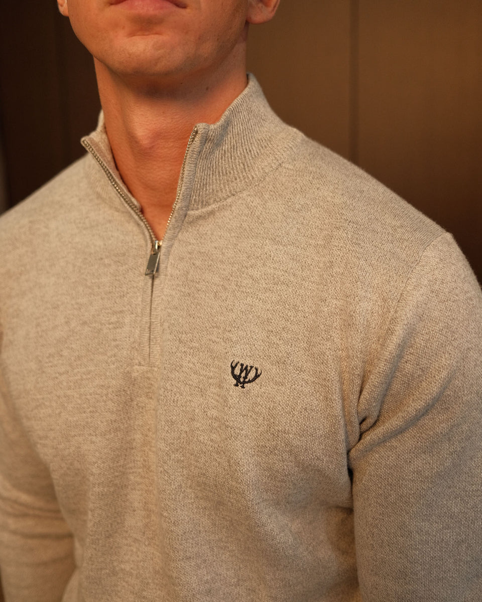 Men's Grey Knitted 1/4 Zip-Close Up View