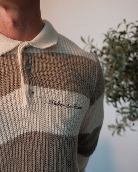 Striped Ecru & Cream Knit-Close up view