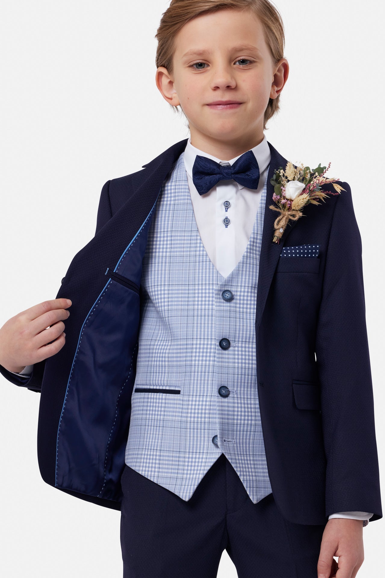 Benetti Boyswear Boys Jeff Waistcoat - Sky SKY model front view