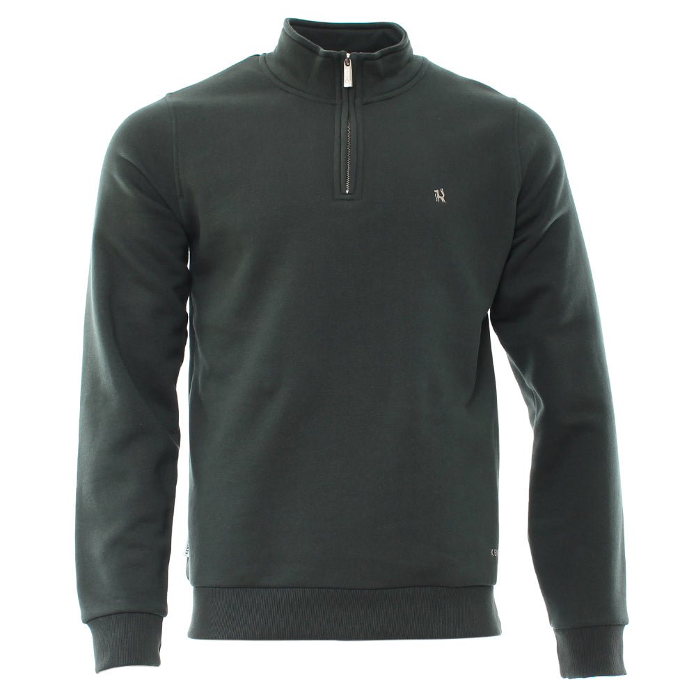 Men's Jerald Half Zip Jumper - Teal Melange-Ghost Front View