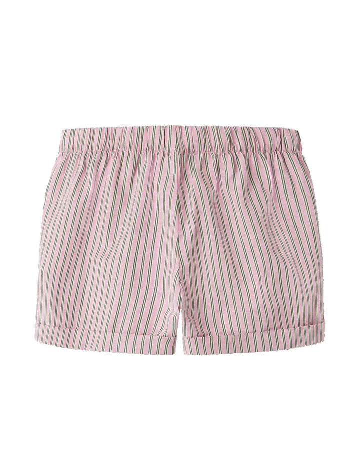 Jociko pink and green striped shorts on a white background
