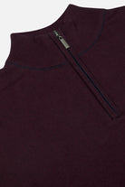 Benetti Julius 1/4 Zip Bordo knit close-up showing the quarter-zip collar and ribbed knit texture.