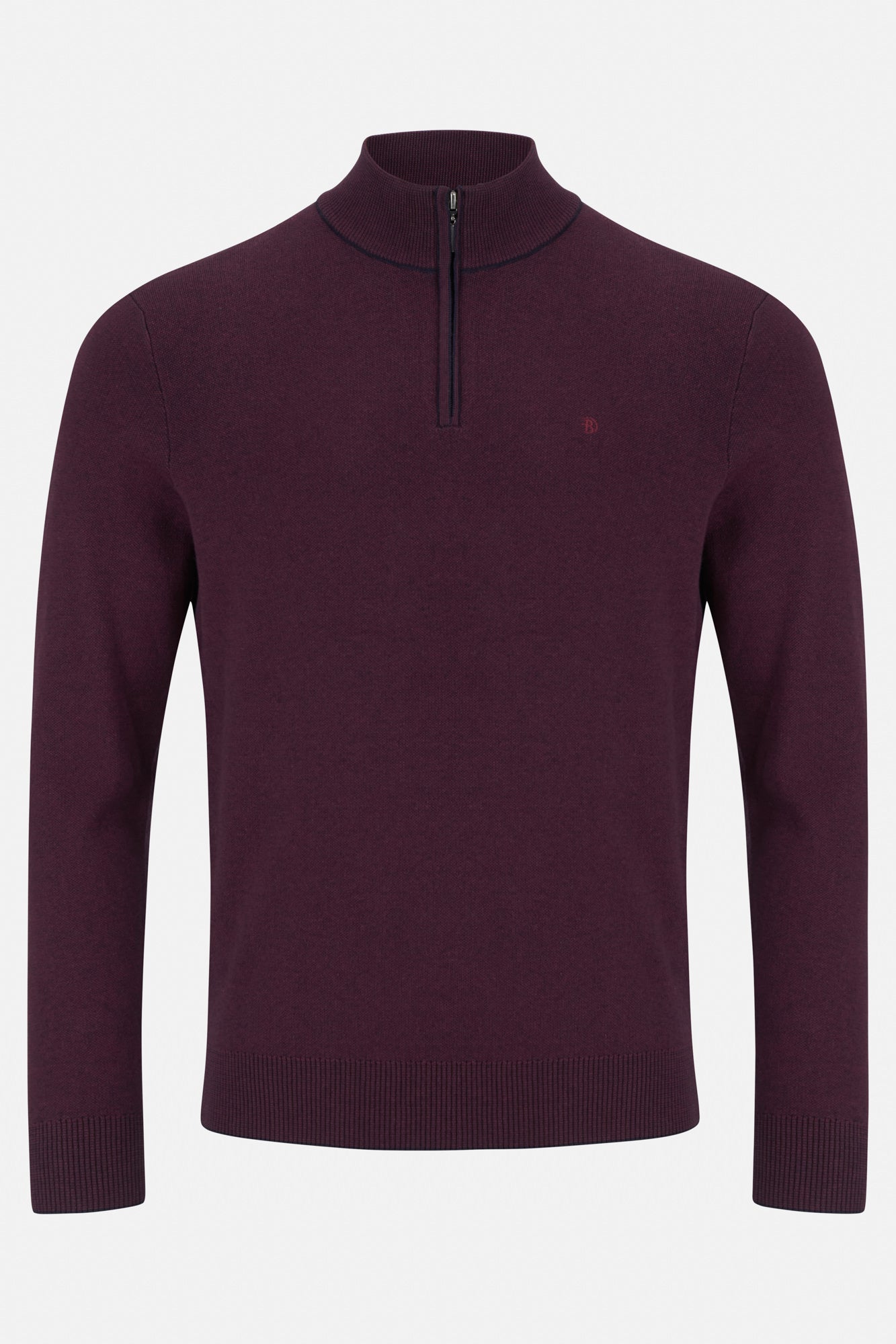 Benetti Julius 1/4 Zip Plum Knit with stand collar, quarter-zip front, and long sleeves.