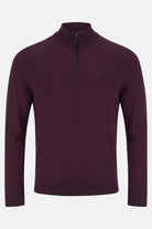 Benetti Julius 1/4 Zip Plum Knit with stand collar, quarter-zip front, and long sleeves.