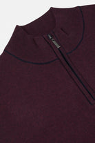 Benetti Julius 1/4 Zip Plum Knit close-up showing the quarter-zip collar and textured knit in PLUM.