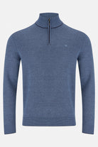 Benetti Julius 1/4 Zip Smoke knit, front view, with ribbed collar, cuffs and hem.